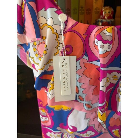 NWT Trina Turk Sevilla Ruffle Off Shoulder Pink Multicolor Swimsuit Size 6 - Picture 9 of 10